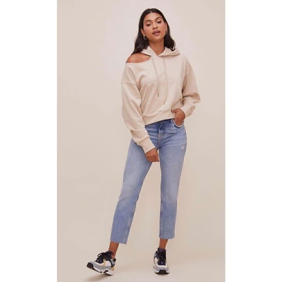 ASTR the label Swift Shoulder Cut Out Hoodie Sweatshirt Sand size M - Picture 3 of 13